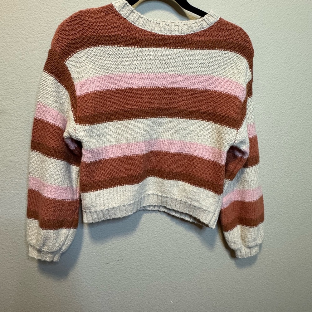 Billabong Striped Cropped Knit Sweater Women’s Medium Rust Pink Cream